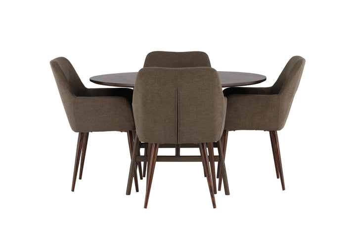 Venture Home Kaseidon Dining Table - Round - Rubberwood / Dark Brown MDF +Tomorrow Dining Chair - Dark walnut / Dark grey/Brown Fabric _4