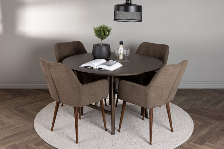 Venture Home Kaseidon Dining Table - Round - Rubberwood / Dark Brown MDF +Tomorrow Dining Chair - Dark walnut / Dark grey/Brown Fabric _4