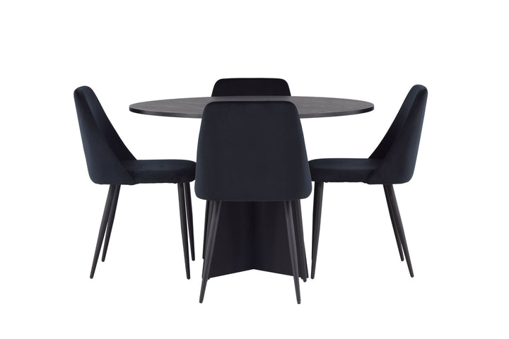 Venture Home Bootcut Round Dining Table - Black / Black Fanéer +Night Dining Chair - Black / Black Velvet _4