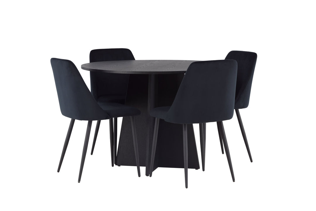 Venture Home Bootcut Round Dining Table - Black / Black Fanéer +Night Dining Chair - Black / Black Velvet _4