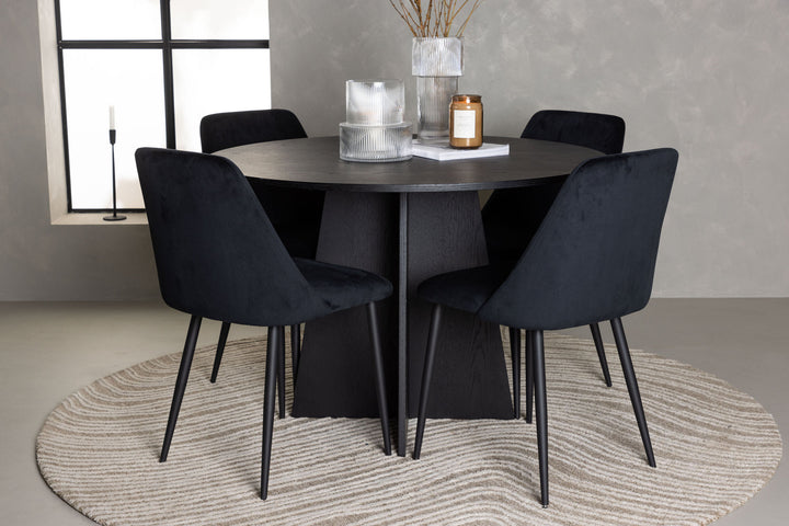Venture Home Bootcut Round Dining Table - Black / Black Fanéer +Night Dining Chair - Black / Black Velvet _4