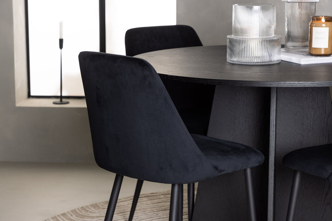 Venture Home Bootcut Round Dining Table - Black / Black Fanéer +Night Dining Chair - Black / Black Velvet _4
