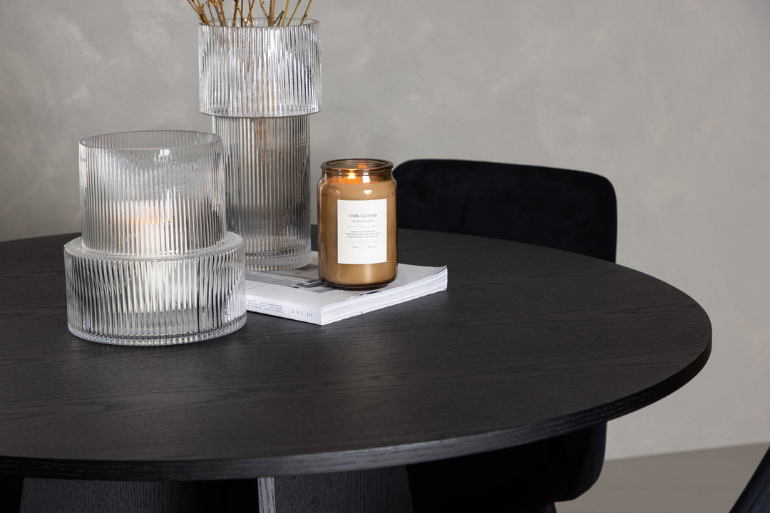 Venture Home Bootcut Round Dining Table - Black / Black Fanéer +Night Dining Chair - Black / Black Velvet _4