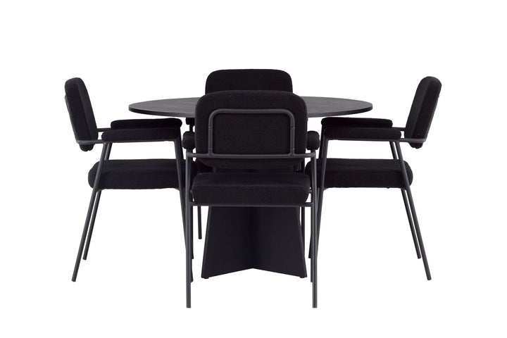 Venture Home Bootcut Round Dining Table - Black / Black Fanéer +Yesterday Dining Chair - Black / Black Boucle _4