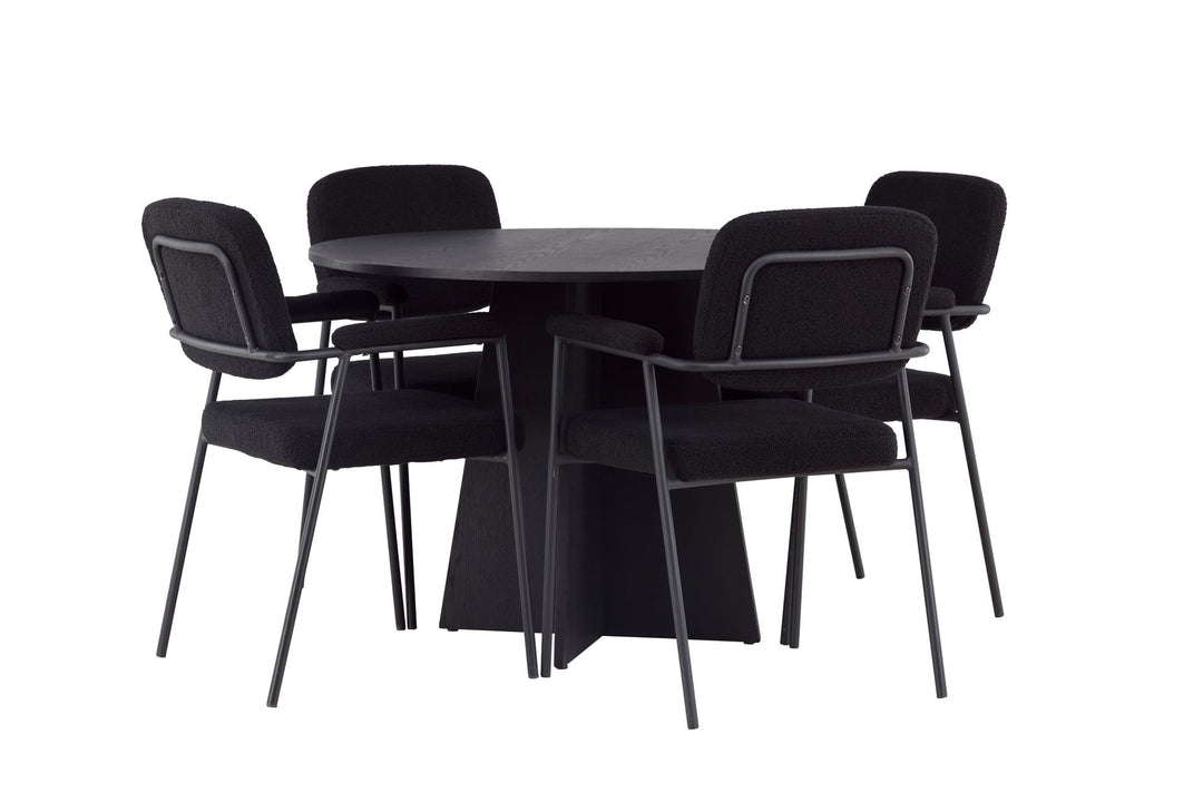 Venture Home Bootcut Round Dining Table - Black / Black Fanéer +Yesterday Dining Chair - Black / Black Boucle _4
