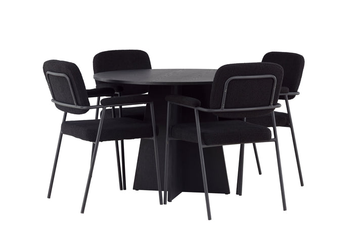 Venture Home Bootcut Round Dining Table - Black / Black Fanéer +Yesterday Dining Chair - Black / Black Boucle _4