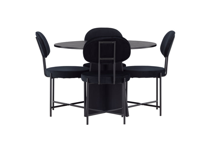 Venture Home Bootcut Round Dining Table - Black / Black Fanéer +Stella Dining Chair - Black / Black Velvet _4