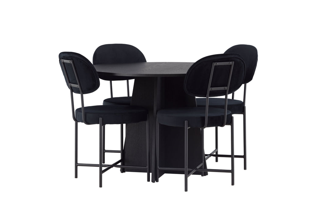 Venture Home Bootcut Round Dining Table - Black / Black Fanéer +Stella Dining Chair - Black / Black Velvet _4