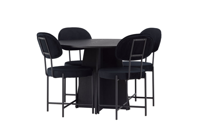 Venture Home Bootcut Round Dining Table - Black / Black Fanéer +Stella Dining Chair - Black / Black Velvet _4