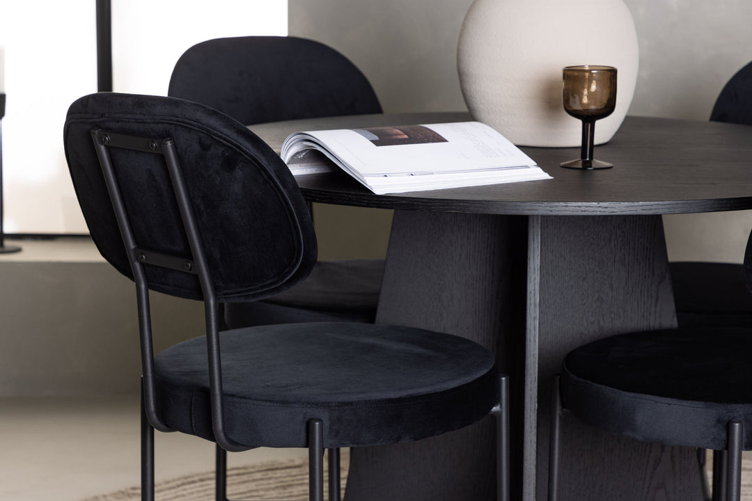 Venture Home Bootcut Round Dining Table - Black / Black Fanéer +Stella Dining Chair - Black / Black Velvet _4