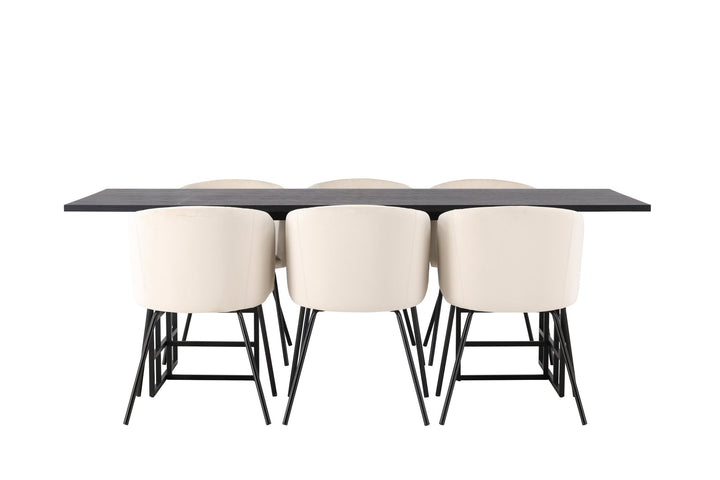 Venture Home Ystad Dining Table - Black / Black Oak Veneer +Berit Chair - Black / Beige Velvet _6