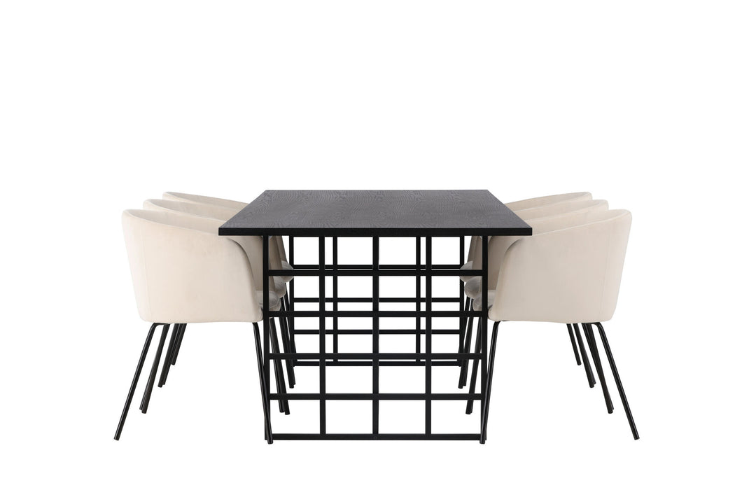 Venture Home Ystad Dining Table - Black / Black Oak Veneer +Berit Chair - Black / Beige Velvet _6