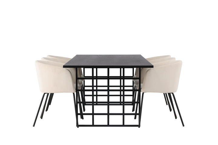 Venture Home Ystad Dining Table - Black / Black Oak Veneer +Berit Chair - Black / Beige Velvet _6