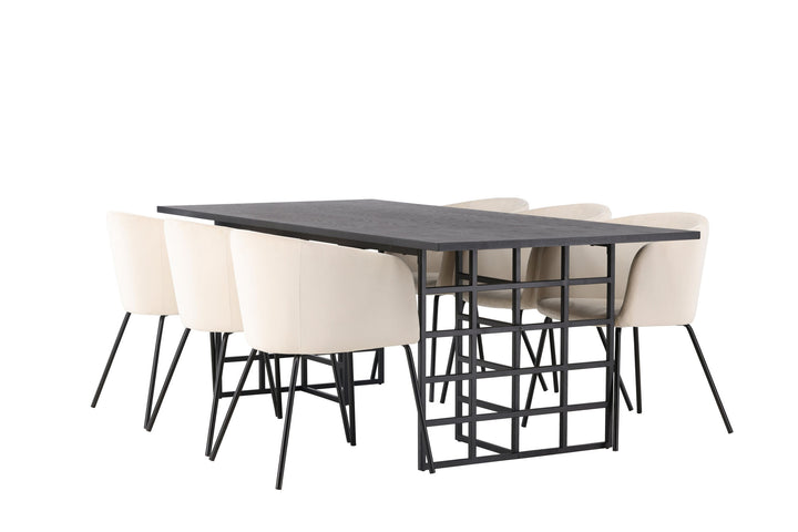 Venture Home Ystad Dining Table - Black / Black Oak Veneer +Berit Chair - Black / Beige Velvet _6