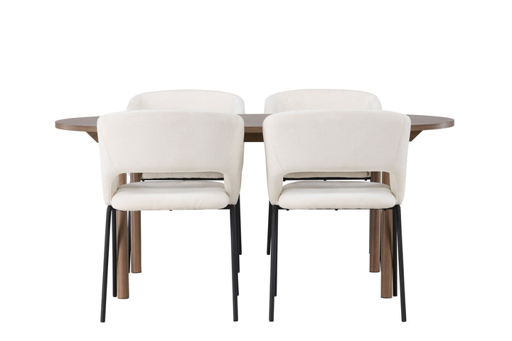 Venture Home Andy Dining Table 180*75 - Natural / Natural MDF +Day Dining Chair - Matte black / White Linen _4