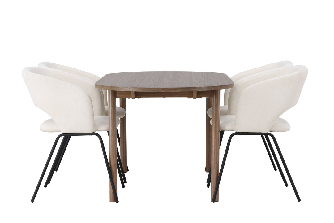 Venture Home Andy Dining Table 180*75 - Natural / Natural MDF +Day Dining Chair - Matte black / White Linen _4