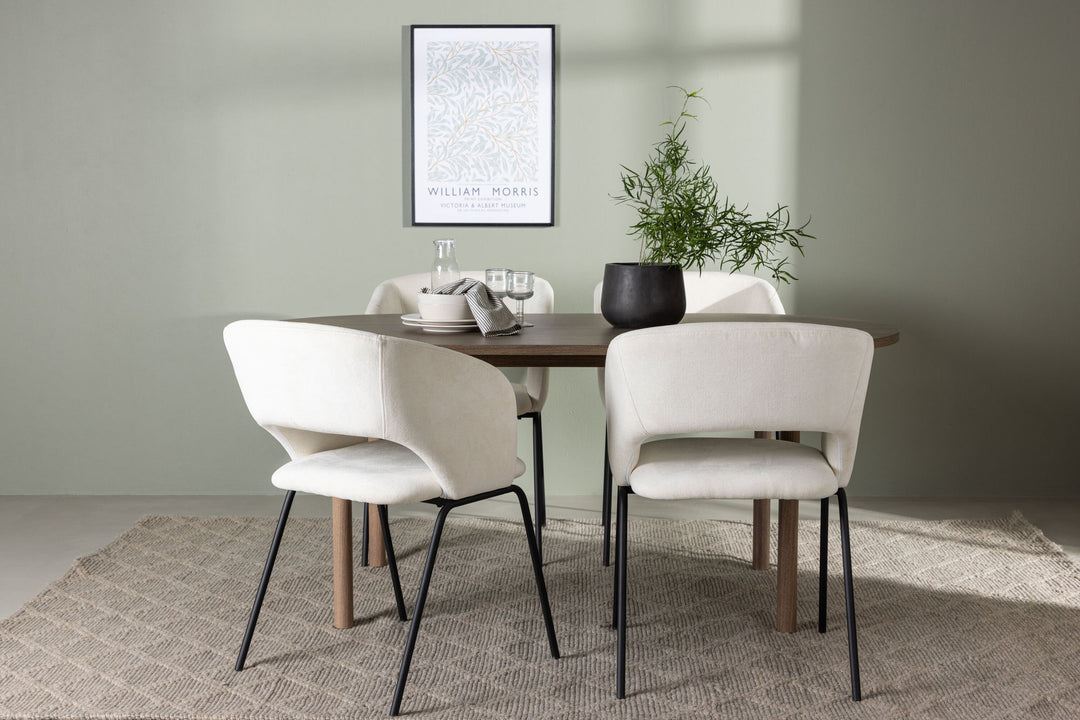 Venture Home Andy Dining Table 180*75 - Natural / Natural MDF +Day Dining Chair - Matte black / White Linen _4
