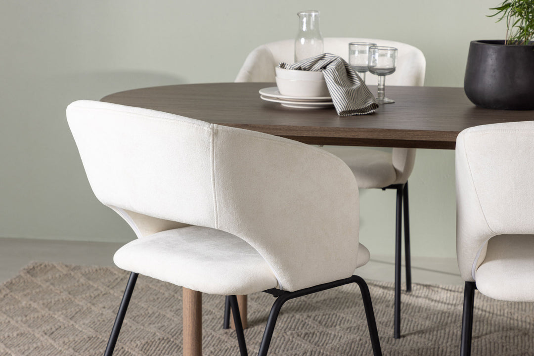Venture Home Andy Dining Table 180*75 - Natural / Natural MDF +Day Dining Chair - Matte black / White Linen _4
