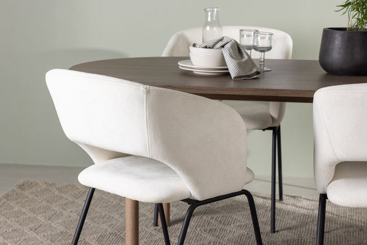Venture Home Andy Dining Table 180*75 - Natural / Natural MDF +Day Dining Chair - Matte black / White Linen _4