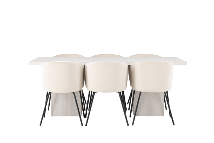 Venture Home Olga Dining Table 200*75 - White Wash +Berit Chair - Black / Beige Velvet _6