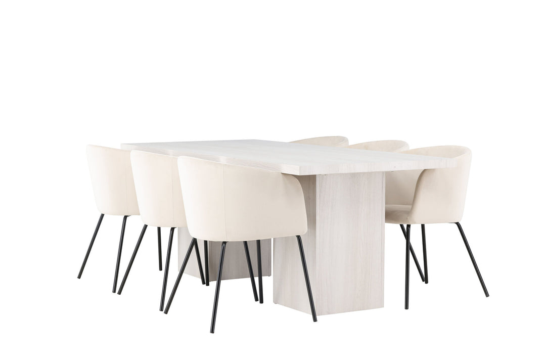 Venture Home Olga Dining Table 200*75 - White Wash +Berit Chair - Black / Beige Velvet _6