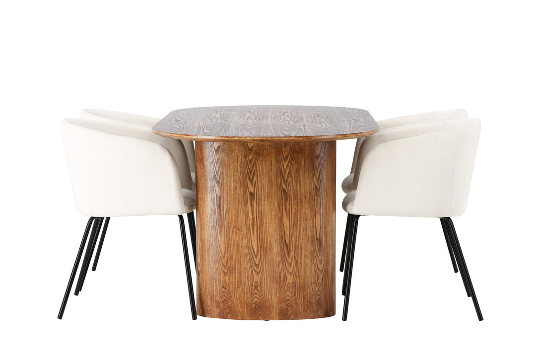 Venture Home Isolde Dining Table 140*75 - Nature / Nature MDF +Berit Chair - Black / Beige Velvet _4
