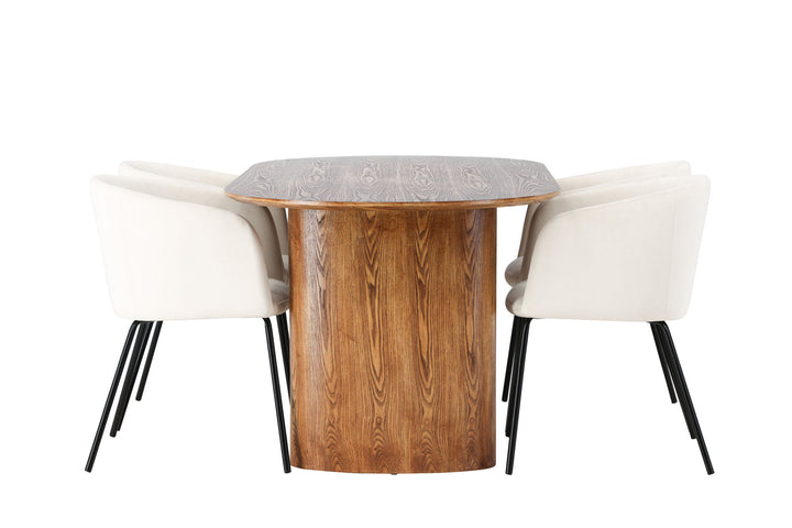 Venture Home Isolde Dining Table 140*75 - Nature / Nature MDF +Berit Chair - Black / Beige Velvet _4