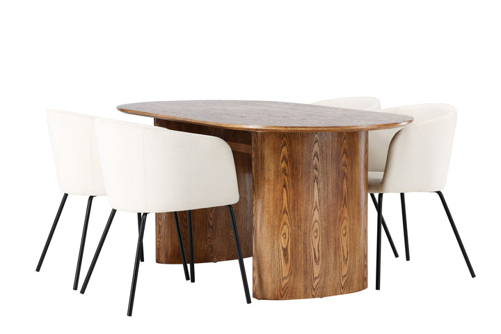 Venture Home Isolde Dining Table 140*75 - Nature / Nature MDF +Berit Chair - Black / Beige Velvet _4