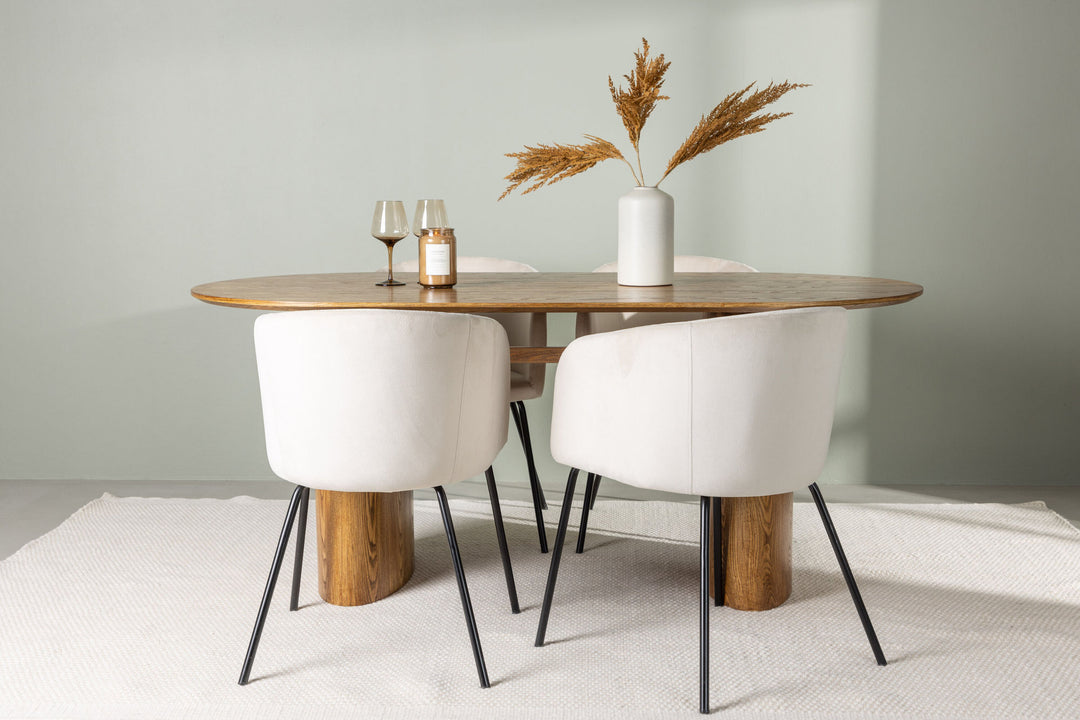 Venture Home Isolde Dining Table 140*75 - Nature / Nature MDF +Berit Chair - Black / Beige Velvet _4