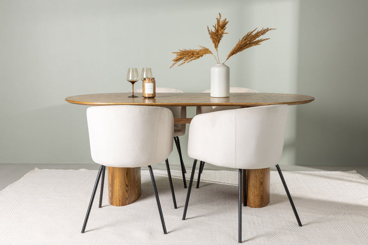 Venture Home Isolde Dining Table 140*75 - Nature / Nature MDF +Berit Chair - Black / Beige Velvet _4