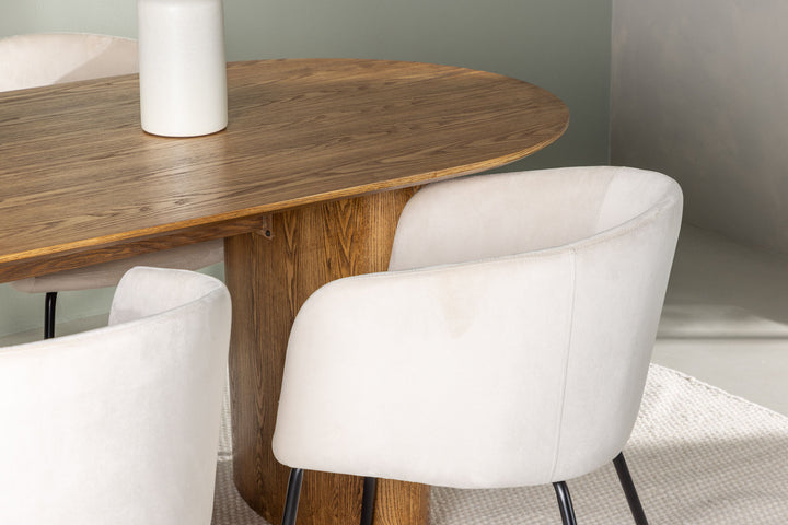 Venture Home Isolde Dining Table 140*75 - Nature / Nature MDF +Berit Chair - Black / Beige Velvet _4