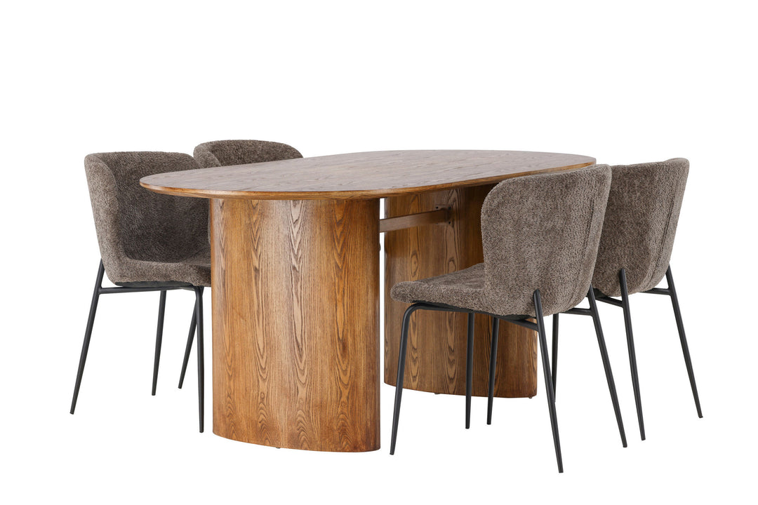 Venture Home Isolde Dining Table 140*75 - Nature / Nature MDF +Modesto Dining Chair - Grey / Smoked Black Boucle _4