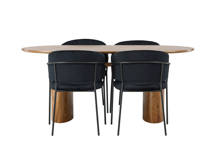 Venture Home Isolde Dining Table 140*75 - Nature / Nature MDF +Selma Dining Chair - Black / Black Velvet _4