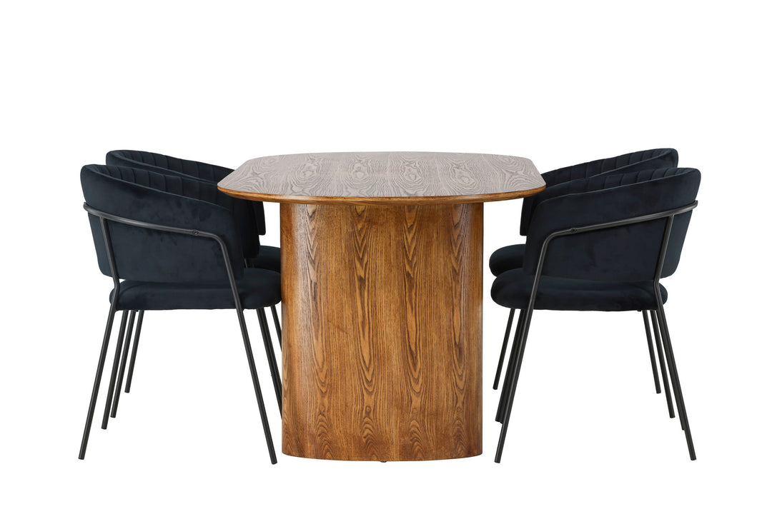 Venture Home Isolde Dining Table 140*75 - Nature / Nature MDF +Selma Dining Chair - Black / Black Velvet _4