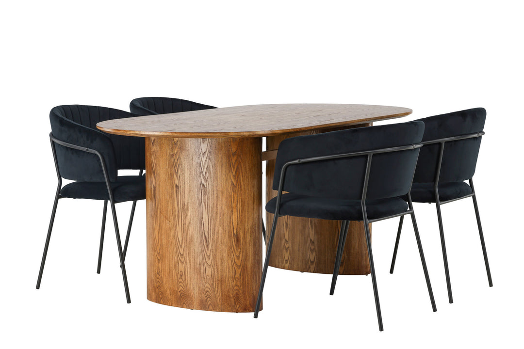 Venture Home Isolde Dining Table 140*75 - Nature / Nature MDF +Selma Dining Chair - Black / Black Velvet _4