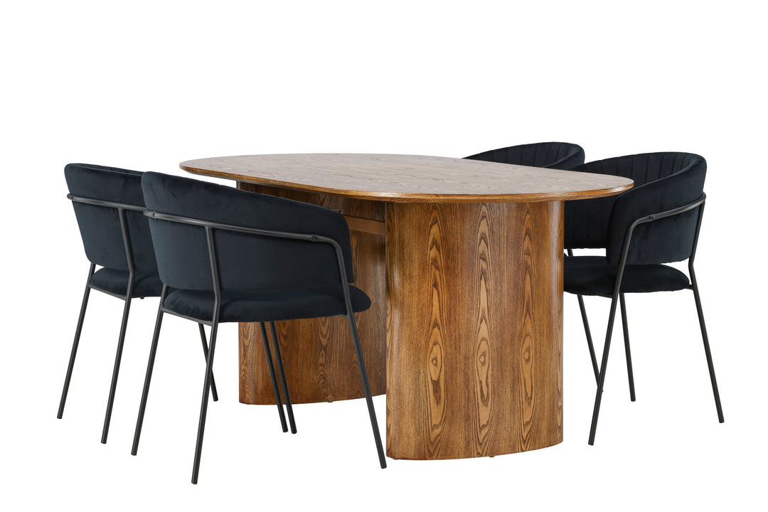 Venture Home Isolde Dining Table 140*75 - Nature / Nature MDF +Selma Dining Chair - Black / Black Velvet _4