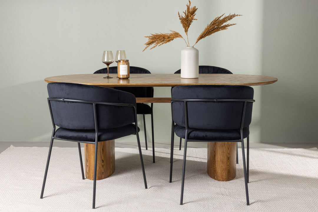 Venture Home Isolde Dining Table 140*75 - Nature / Nature MDF +Selma Dining Chair - Black / Black Velvet _4