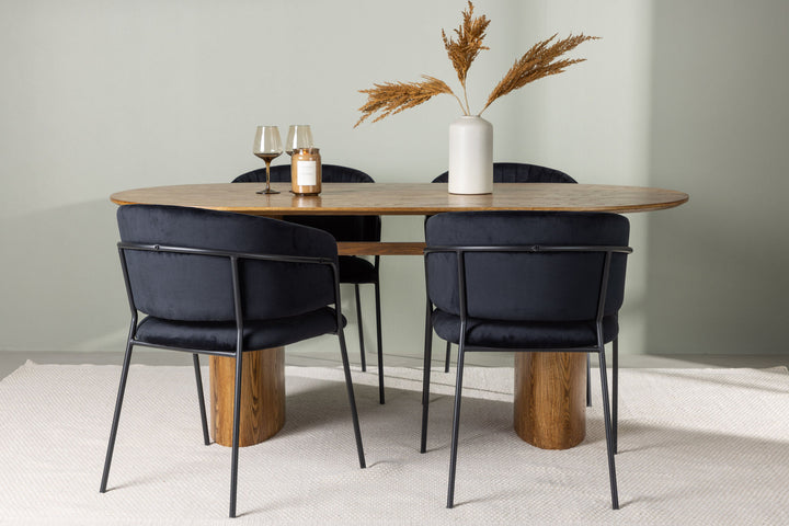 Venture Home Isolde Dining Table 140*75 - Nature / Nature MDF +Selma Dining Chair - Black / Black Velvet _4