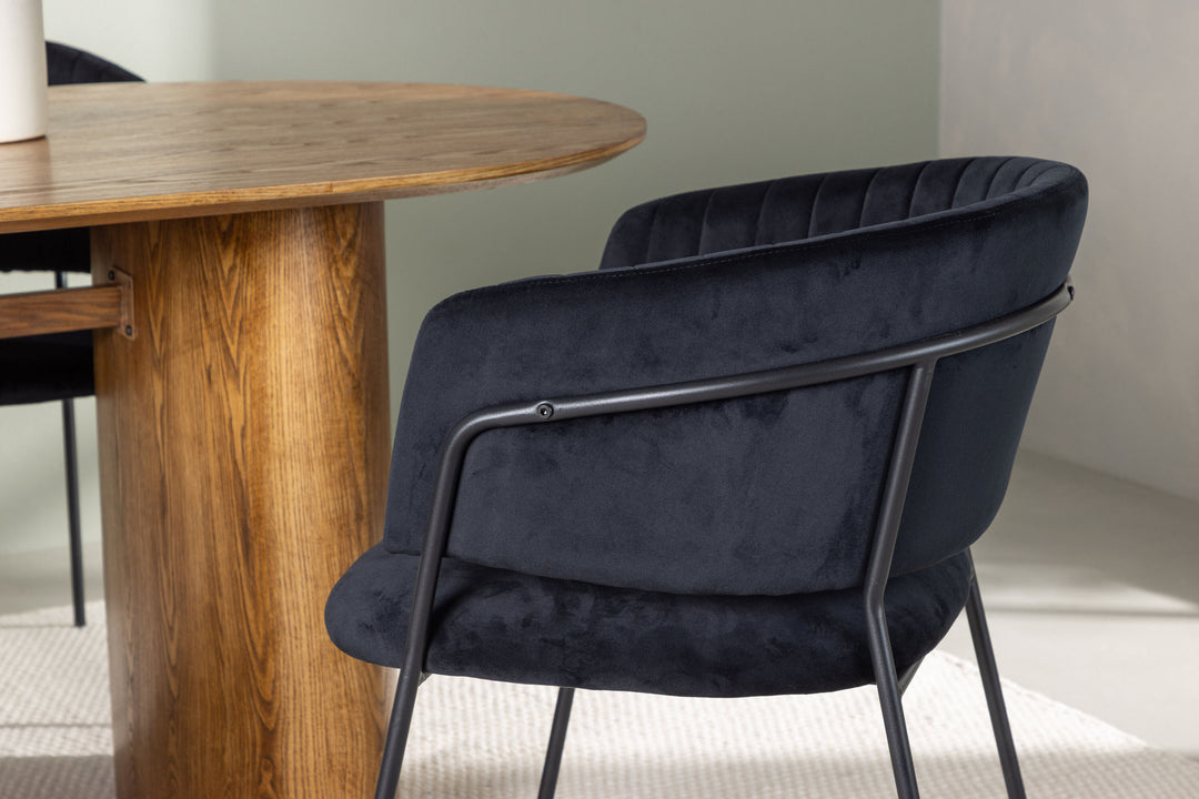 Venture Home Isolde Dining Table 140*75 - Nature / Nature MDF +Selma Dining Chair - Black / Black Velvet _4