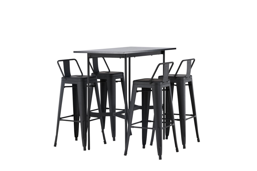 Venture Home Rax Bar Table 120*60 - Black / Black MDF +Tempe Flat Bar Chair - Matte black / Metal _4