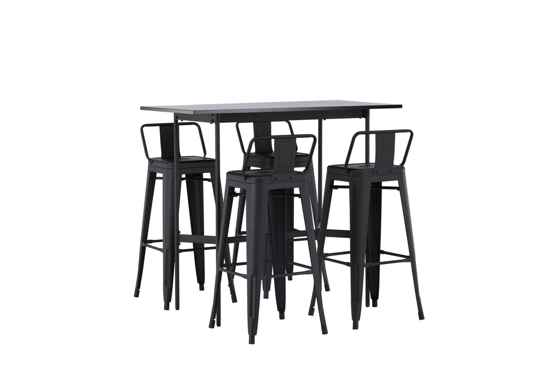 Venture Home Rax Bar Table 120*60 - Black / Black MDF +Tempe Flat Bar Chair - Matte black / Metal _4