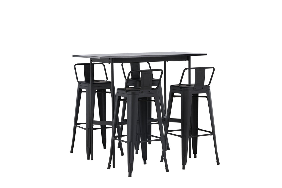 Venture Home Rax Bar Table 120*60 - Black / Black MDF +Tempe Flat Bar Chair - Matte black / Metal _4