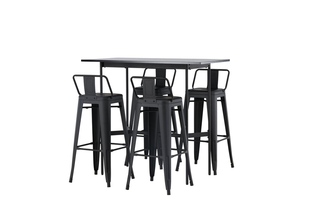 Venture Home Rax Bar Table 120*60 - Black / Black MDF +Tempe Flat Bar Chair - Matte black / Metal _4