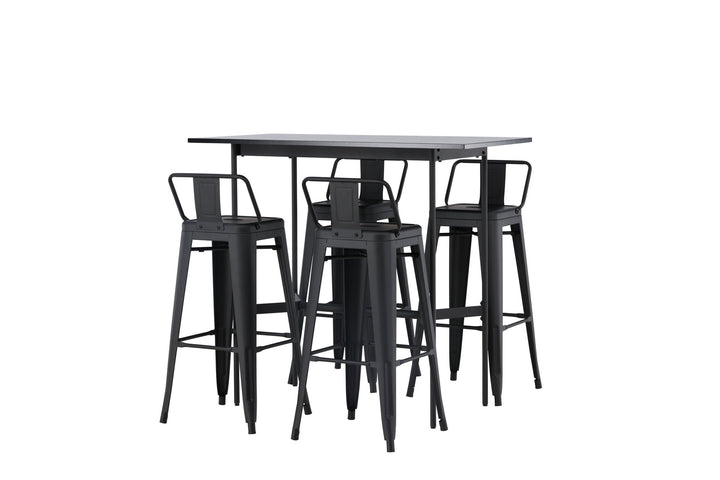Venture Home Rax Bar Table 120*60 - Black / Black MDF +Tempe Flat Bar Chair - Matte black / Metal _4