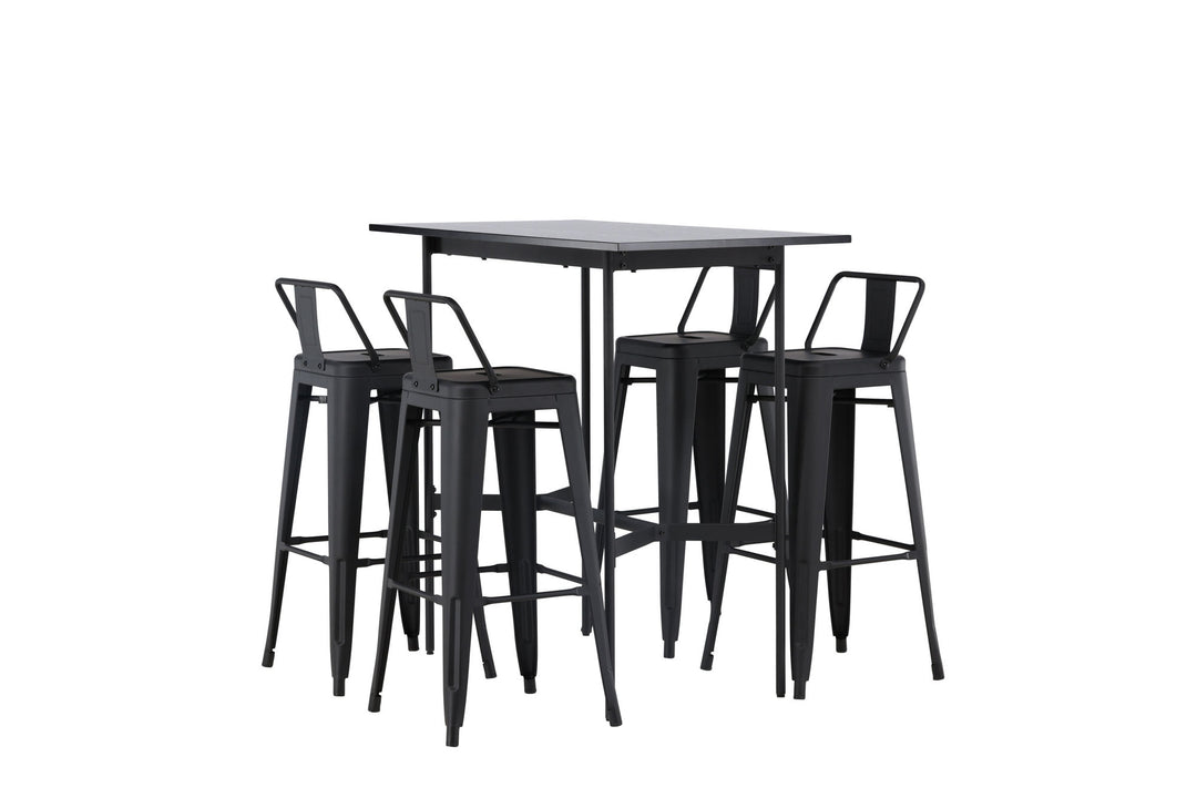 Venture Home Rax Bar Table 120*60 - Black / Black MDF +Tempe Flat Bar Chair - Matte black / Metal _4