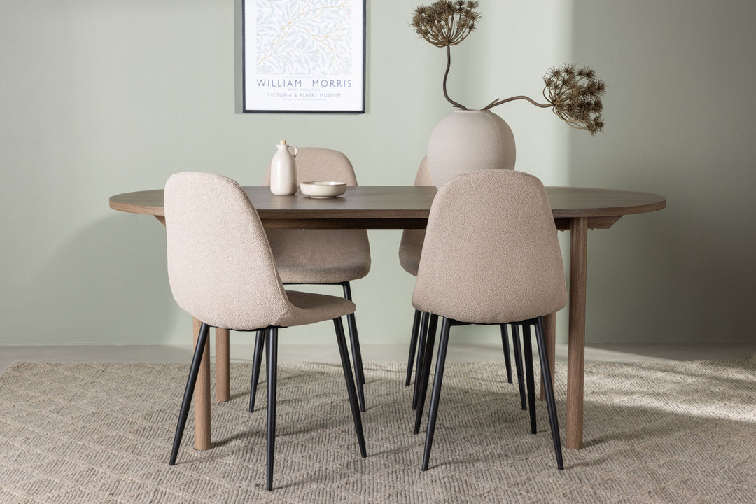 Venture Home Andy Dining Table 180*75 - Natural / Natural MDF +Polar Dining Chair - Black / Beige Boucle _4