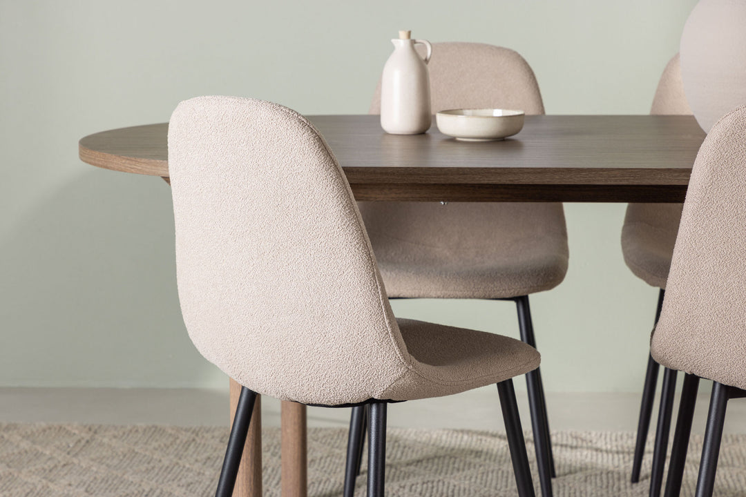 Venture Home Andy Dining Table 180*75 - Natural / Natural MDF +Polar Dining Chair - Black / Beige Boucle _4