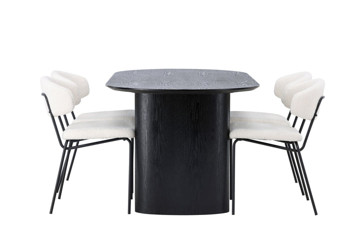 Venture Home Isolde Dining Table 180*75 - Black / Black MDF +Chico Dining Chair - Black / White Boucle _4