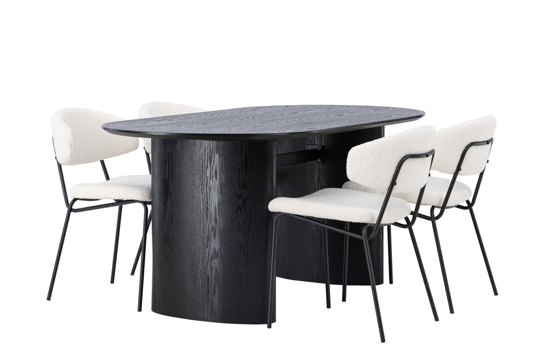 Venture Home Isolde Dining Table 180*75 - Black / Black MDF +Chico Dining Chair - Black / White Boucle _4