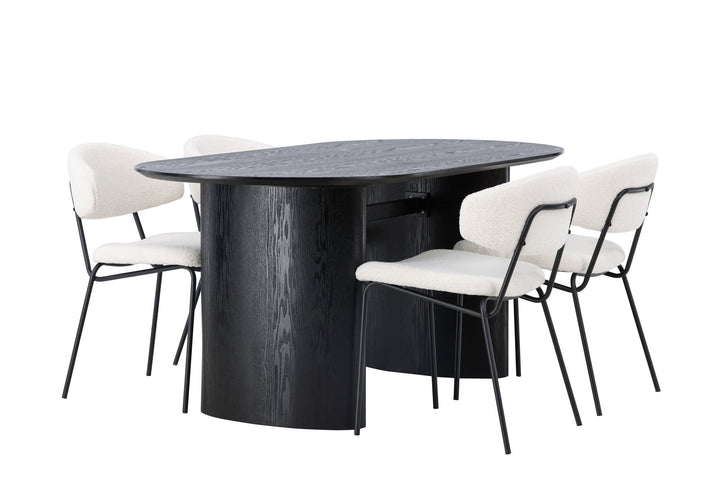 Venture Home Isolde Dining Table 180*75 - Black / Black MDF +Chico Dining Chair - Black / White Boucle _4